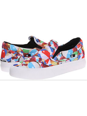 Women's DC Slip-On Sneakers Size 6.5 Multicolor Beach Ball Print